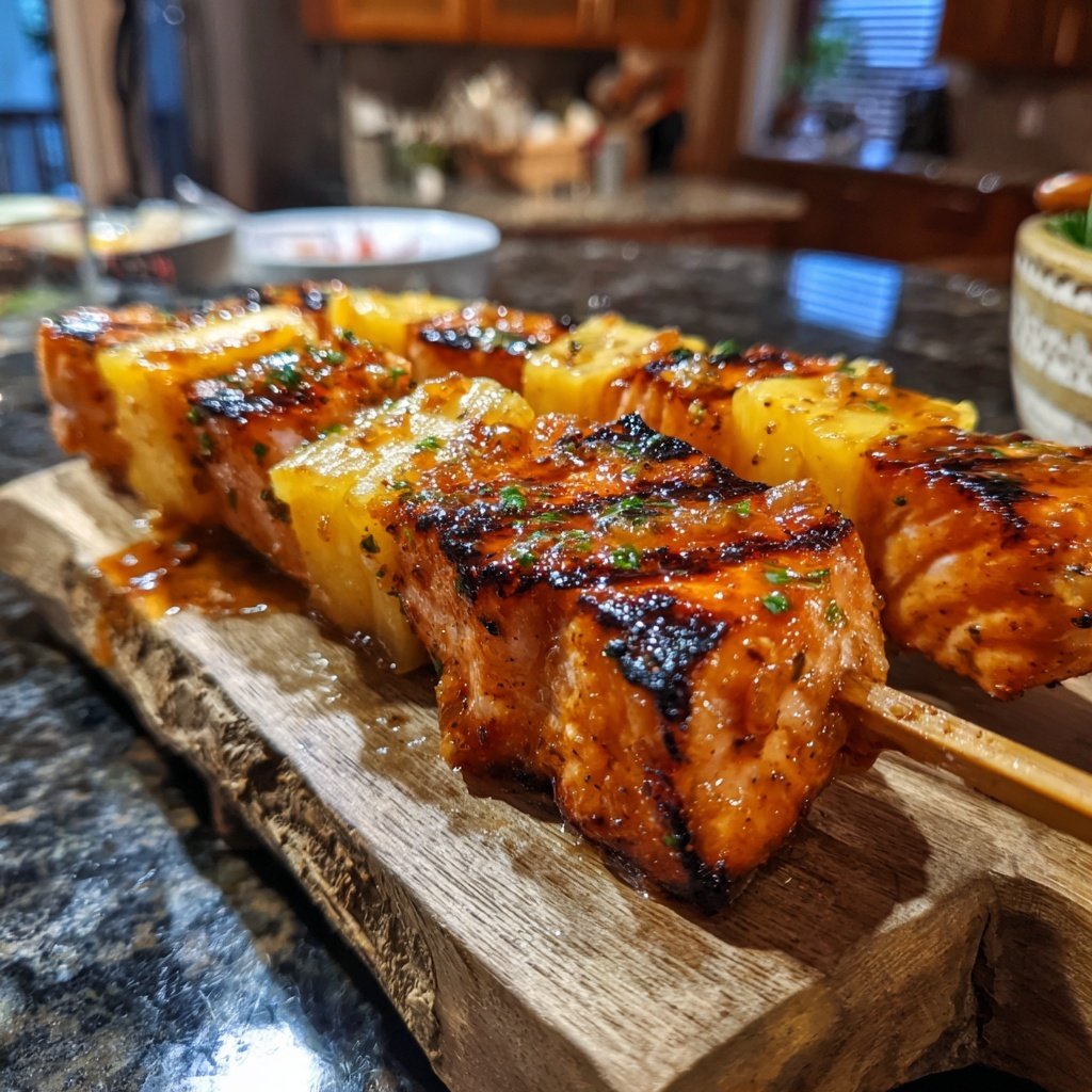 Pineapple Ginger Salmon Kebabs