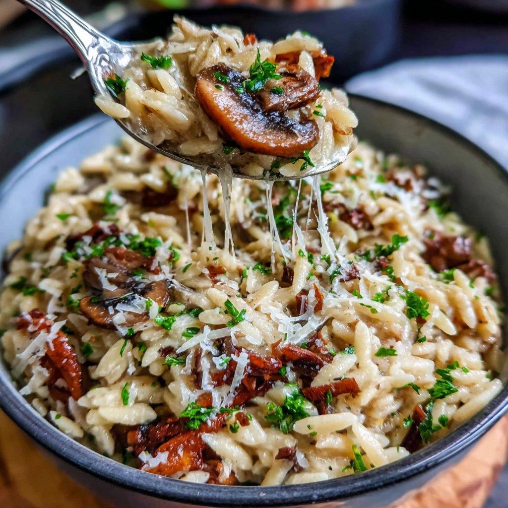 One Pot Creamy Mushroom Orzo